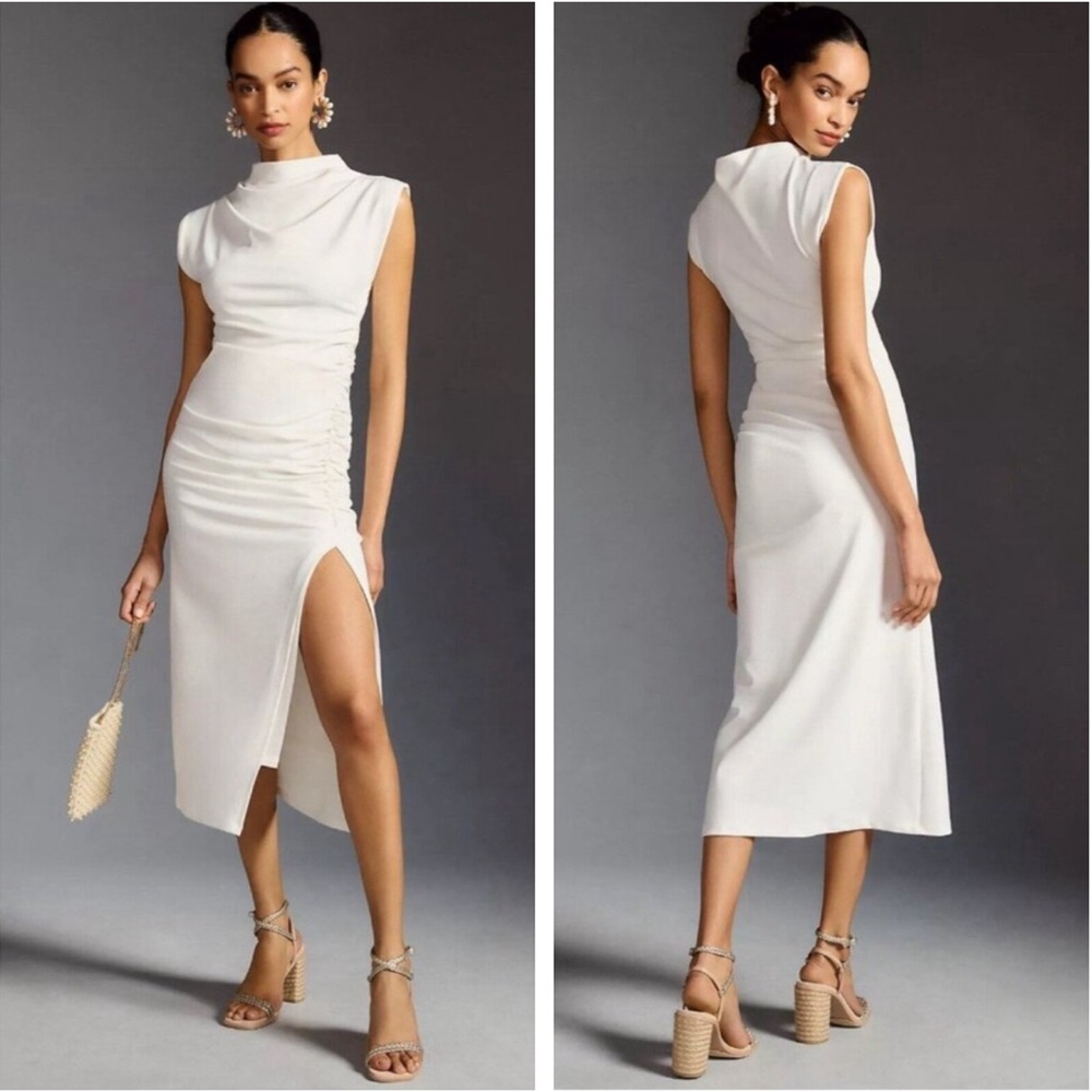 ANTHROPOLOGIE Maya Ruched Cowl Neck Dress NEW Size L P Large Petitie